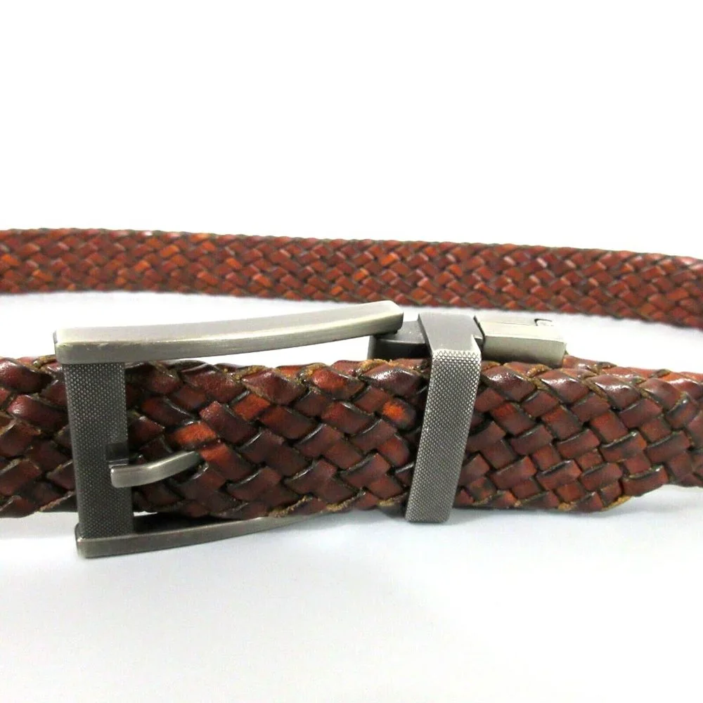 Beltox Fine Casual Leather Brown Braided Belt Sz 40 Metal Buckle 1 1/4” x 42.5